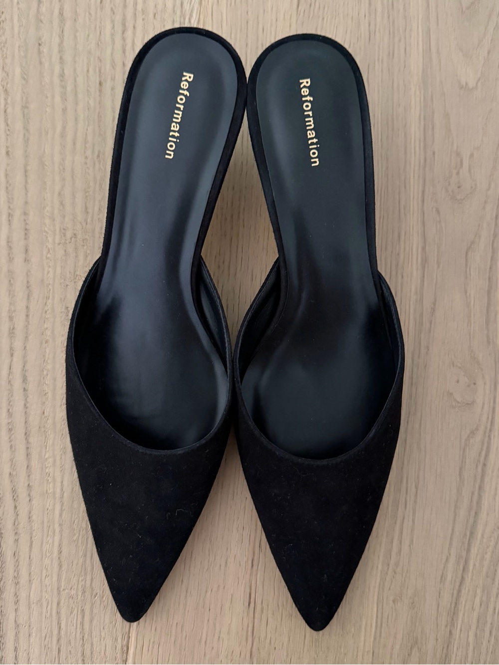 Reformation Black Wilda Kitten Mules